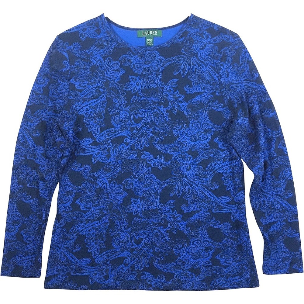Ralph Lauren Blue Floral Paisley Long Sleeve Top 1X Bloomcore Romantic Old Money